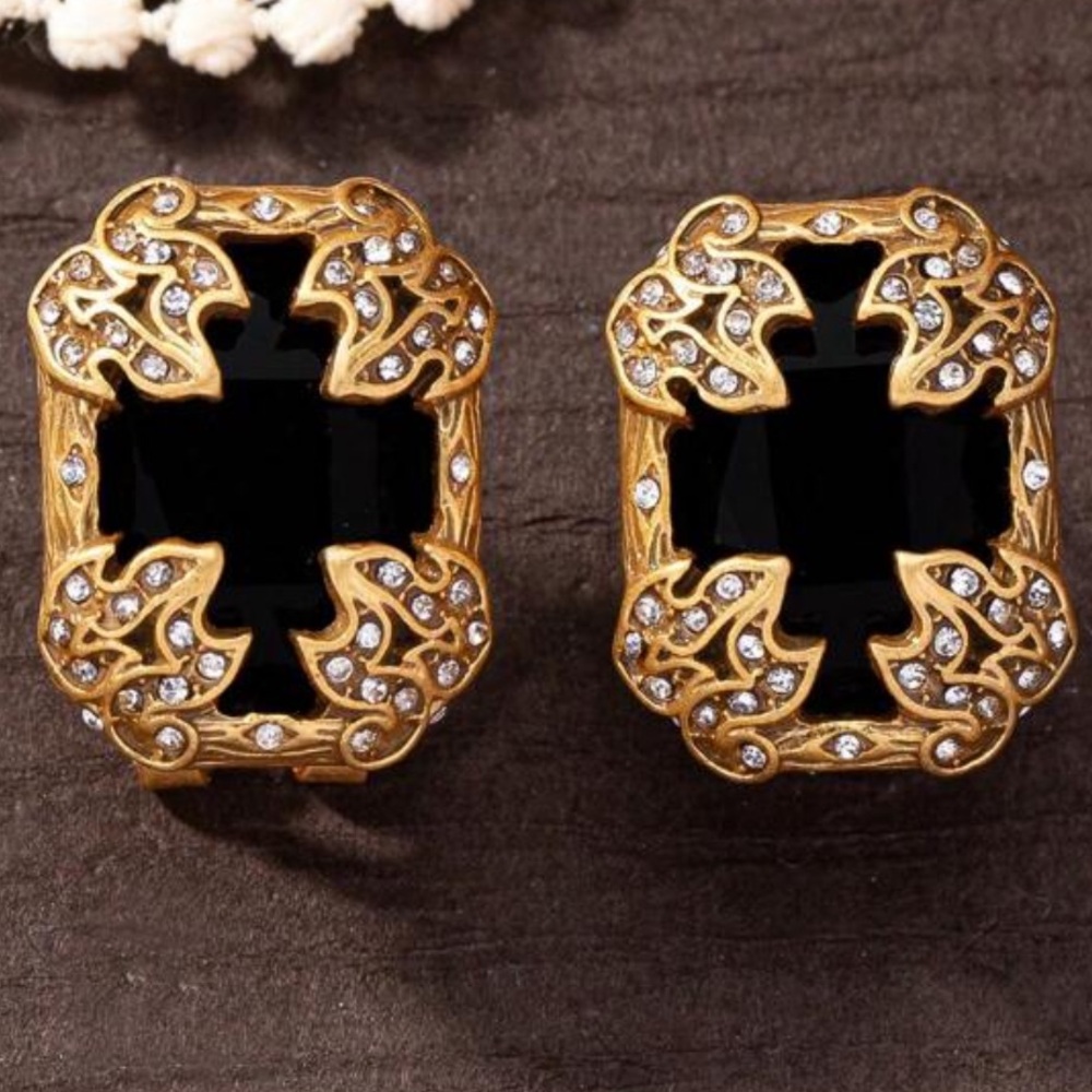 Victorian, Edwardian, Art Deco Cz Encrusted Goth Steampunk Gold plated Earrings
